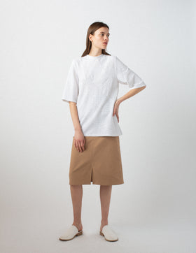 JACQUARD KNIT SHORT SLEEVE TOP - EMIZ WHITE